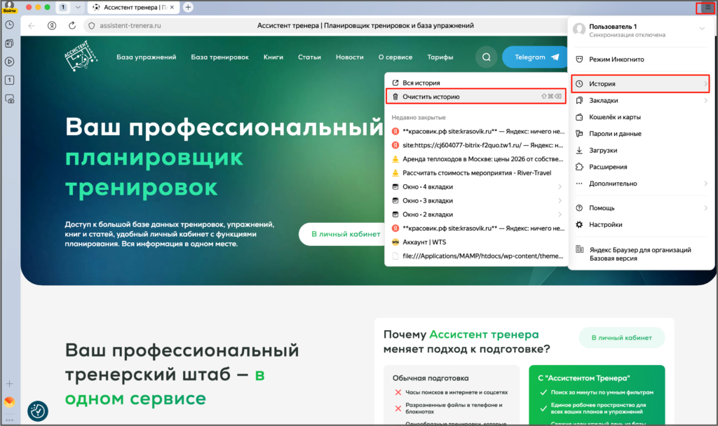 Очистка кеша на Яндекс браузер